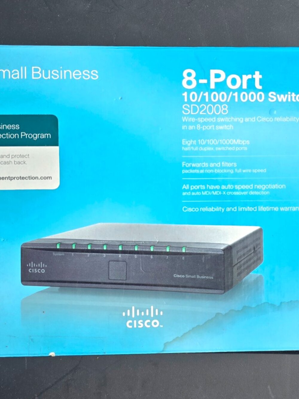 Cisco 8 Port 10/100/1000 Gigabit Ethernet Switch SD2008 - New  Open Box "READ".